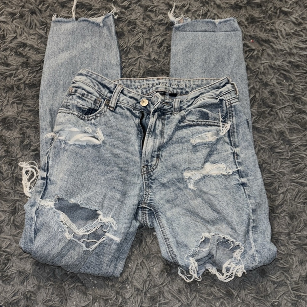 American Eagle Outfitters Ripped Blue Straight Leg Jeans